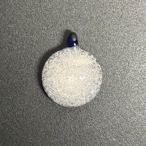 Artisan Blue Glass Pendant White Speckled Round Necklace Charm 1.25"